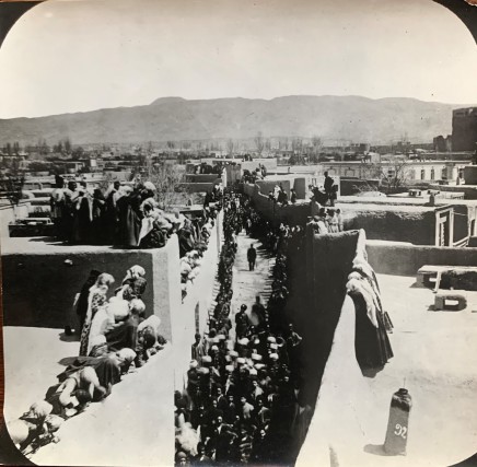 Antoin Sevruguin, A street gathering in Tehran observed by people on rooftops, Late 19th Century, early 20th Century
