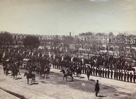 Antoin Sevruguin, Funeral procession of Naser al-Din Shah Qajar passing through Toopkhaneh Square (Cannon House Square), 1896