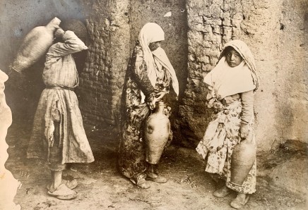 Antoin Sevruguin, Three girls collection water from a water cellar (sardab) in Tehran, Late 19th Century or early 20th Century