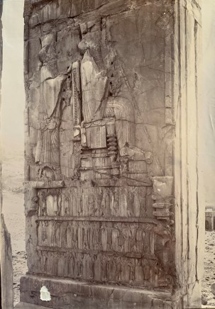 Ernst Herzfeld, Tripylon, Main Hall, South Jamb of Eastern Doorway: View of Relief Picturing Darius I and Xerxes, and Representatives of the Nations of the Empire, Persepolis, 1923-28