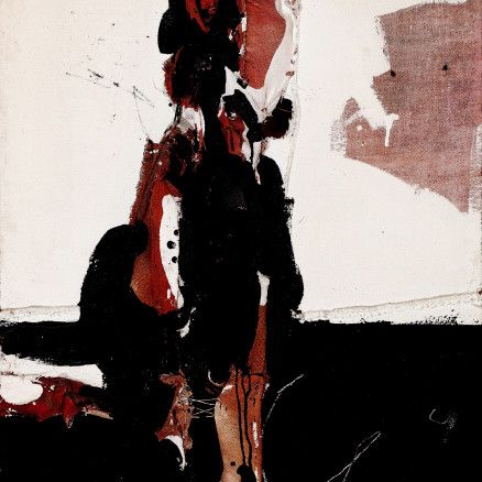 Manolo Millares, Homúnculo (1), 1965, mixed media on burlap, 55 x 36 in / 139.7 x 91.5 cm