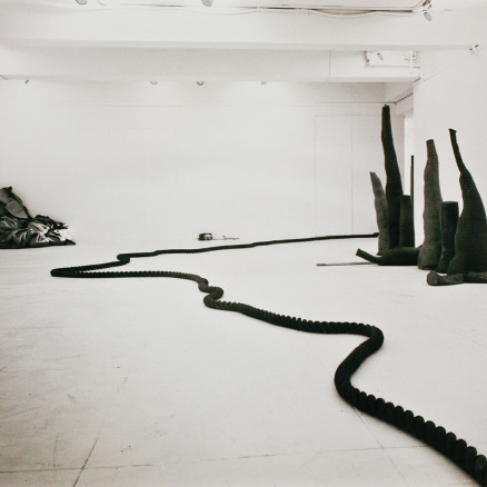 Installation shot at Fischbach gallery, 1969, light on light on sacks and flax, 1969