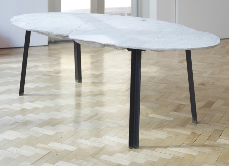 <span class="artist"><strong>Peter Marigold</strong></span>, <span class="title"><em>Wooden Table, Large White Elipse 2</em>, 2014</span>