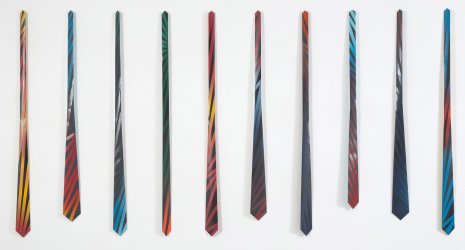 <b>Carlos Amorales</b><br /><i>Carlos Amorales, Formal Formalism</i>, 2011<br />10 spray painted ties, paper and cardboard<br />340 x 145 cm<br />(AG.CA.11.7353)