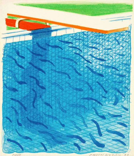 Hockney Pool Made with Paper and Blue Ink for Book