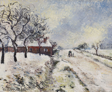 <span class="artist"><strong>Camille Pissarro</strong></span>, <span class="title"><em>Route enneigée avec maison, environs d'Eragny</em>, 1885</span>