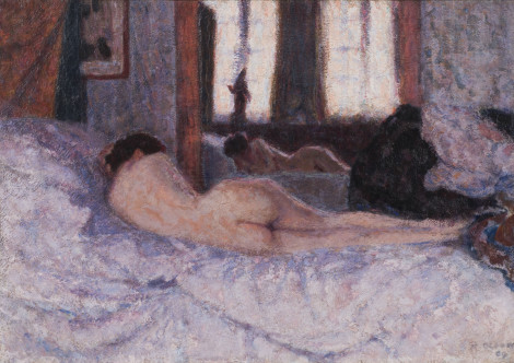 <span class="artist"><strong>Roderic O'Conor</strong></span>, <span class="title"><em>Reclining Nude before a Mirror II</em>, 1909</span>