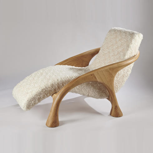 Saccomanno Dayot, Yaka Oak Lounge Chair, Unique Piece, Oak, Angora Mohair Upholstery, Signed And Dated