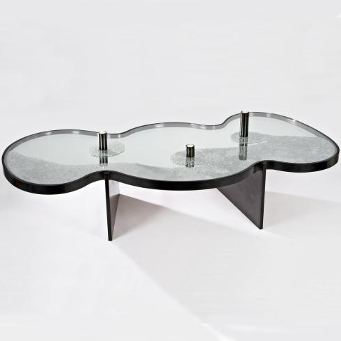 Hubert Le Gall, Frissons Bronze Coffee Table, Patinated Bronze, Mirrored Glass, Steel Ball Bearings, Magnetized Candleholders