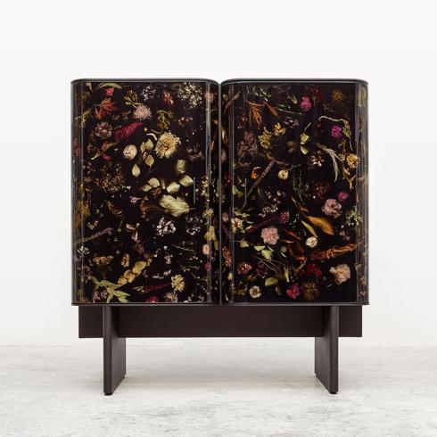 Marcin Rusak, Flora Cabinet 140, Selected And Processed Real Flowers And Leaves, Resin, Black Textured Powder Coated Steel