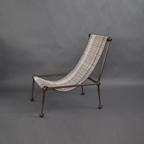 Anne And Vincent Corbière, Transat Karista Sling Chair, Patinated Metal, Fine Woven Upholstery