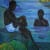 Stephen Price, “Belong”, 2024. Figurative oil painting of two Black male figures by water. Exhibited at 1-54 Contemporary African Art Fair.