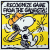 Mark Drew painting of Snoopy hitting baseball with bat and rap lyrics from RECOGNIZE GAME (DR DRE)