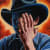 paintings of a cowboy covering his face with one hand