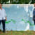 Magnus Hammick and Paul Newman with painting in the grounds of Close House, Somerset