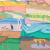 painting by Danym Kwon of stacked laundry with scenes within them such as nature and people walking