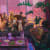 Painting by Nicholas Bono Kennedy of a bunch of dogs sitting behind a table with food on it in front of a large window