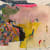 women in dresses walking through abstracted landscape