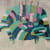 A painting of a four-legged, round animal consisting of multicoloured rectangles by artist Dulcie Sharpe.