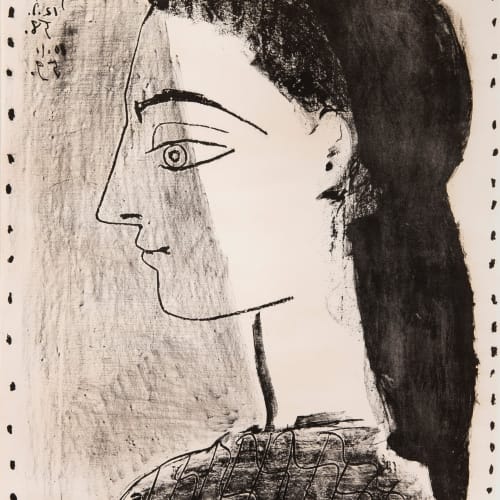 Pablo Picasso  Jacqueline au Mouchoir Noir, 1959  Lithograph on Arches paper  Image: 69.5 x 54.4 cm.  Sheet: 76 x 56.5 cm.  Framed in carved wooden frame. 104.5 x 89 cm  Edition of 50 (plus proofs)  Signed by the artist in pencil  Good condition  Framed