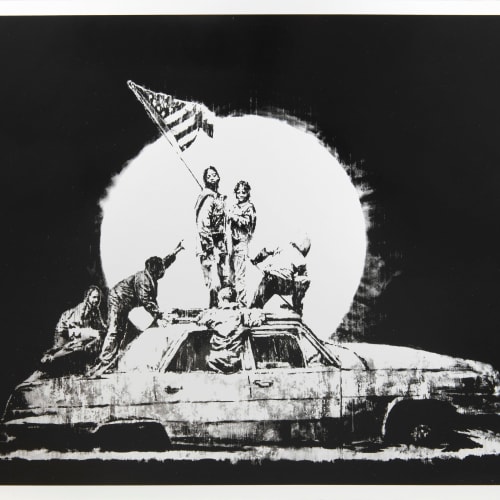 Banksy  Flags (Silver), 2005  Screen print on Chromolux paper  56 x 76 cm.  22 x 29 7/8 in.  Edition of 1000  Numbered. Unsigned  Pest Control COA