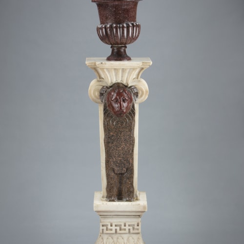 Porphyry vase on a marble pedestal with a Rosso Antico Lion's head, Rome, early 18th century (vase); third quarter of the 18th century (pedestal)