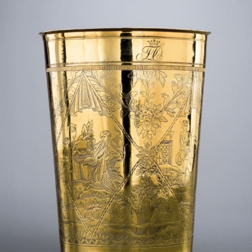 Johann Drentwett, A large gold cylinder glass, with re-engravings made in Russia circa 1780, Augsbourg, Germania, verso il 1700