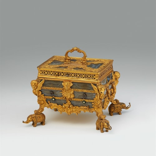 Attributed to James Cox, A sumptuous English glass faux/imitating agate coffer, ca. 1760