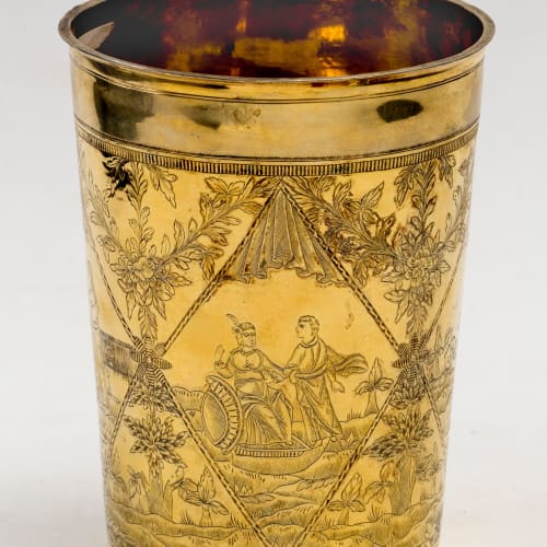 Johann Drentwett, A large gold cylinder glass, with re-engravings made in Russia circa 1780, Augsbourg, Germania, verso il 1700