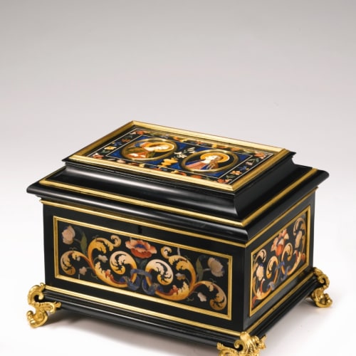 Botteghe Granducali Firenze, A commesso di pietre dure, ebony, and gilt bronze mounts casket, First quarter of the 18th century