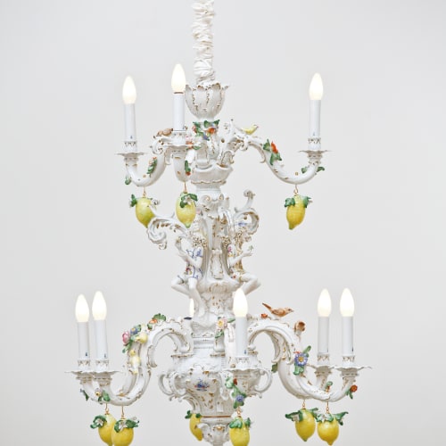 Chris Antemann  Lemon Chandelier, 2014  Meissen Porcelain  134.9 x 100.1 x 100.1 cm 53 1/8 x 39 3/8 x 39 3/8 in.  Edition of 10