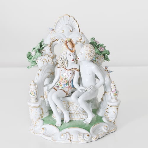 Chris Antemann  Secluded Kiss, 2013  Meissen Porcelain  38.1 x 27.9 x 29 cm 15 x 11 x 11 3/8 in.  Edition of 8