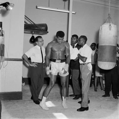 James Barnor, Muhammad Ali preparing for his fight against Brian London (Trainer Angelo Dundee and coach Eddie Futch), Earl's Court, London, August 1966, 1966
