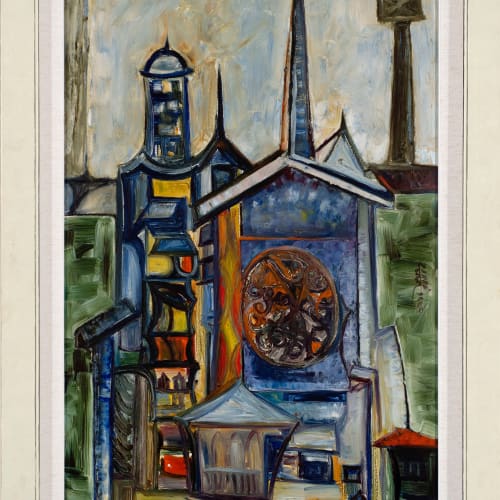 Sadanand K. Bakre, Untitled (Landscape with Cathedral Spire), 1965