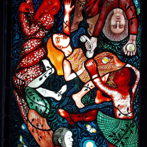 Pinkie Maclure  Intertwined, 2019  stained glass  74cm x 54cm
