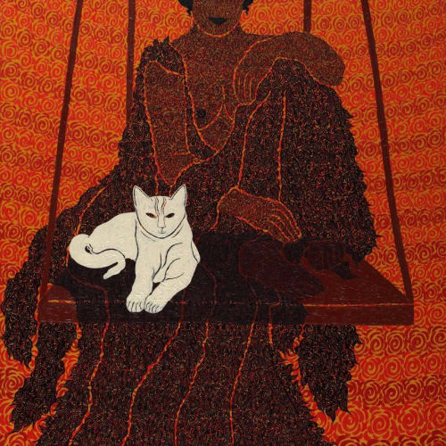 Selma Gürbüz  Woman With White Cat, 2011  Oil on canvas  200 x 115 cm 78 3/4 x 45 1/4 in