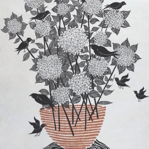 Selma Gürbüz  Still Life with Hydrangea, 2011  Ink on handmade paper  163 x 115 cm 64 1/8 x 45 1/4 in