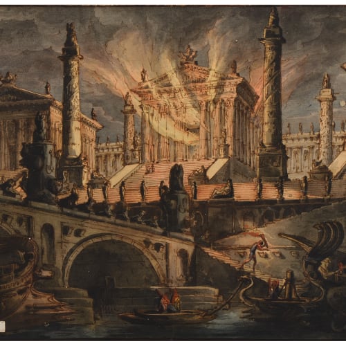 Antonio Giuseppe Basoli, Incendio notturno di un tempio romano, 1840