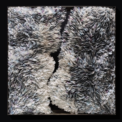 Valeriya Isyak  Affinity, 2025  Porcelain & pigments in black brass frame  50 x 50 x 5 cm  19 ¾ x 19 ¾ x 2 in  Unique