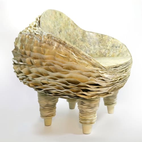 Vadim Kibardin  Off White Miracle XXL Chair, 2023  Acrylic paint, watercolor paper, recycled cardboard, organic glue,  waterproof matt varnish  82 x 90 x 76 cm  32 ¼ x 35 ½ x 30 in  Unique