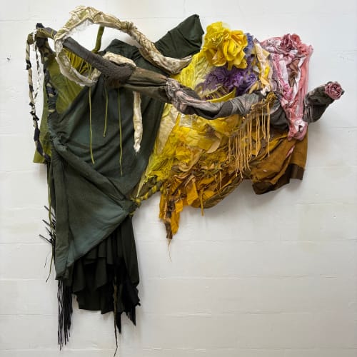 Femke van Gemert  Me, Claire-obscure, 2025  Repurposed textile scraps, 100% recycled materials, beads, embroidery  223 x 199 x 70 cm  87 ¾ x 78 ¼ x 27 ½ in  Unique