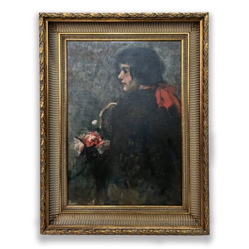 Victor Manuel Garcia. Mujer con Rosas, 1916. Oil on canvas, 22.50 x 17.50 in.