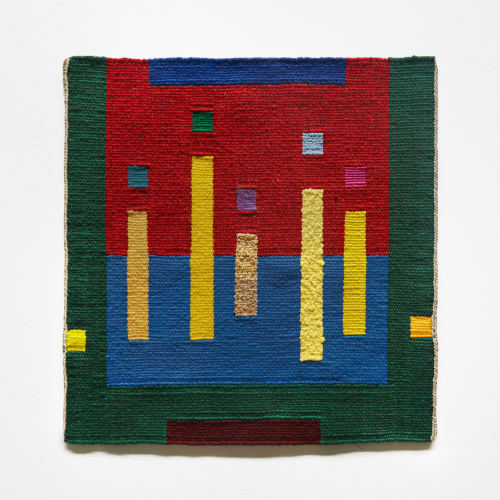 Jana Vander Lee Enlightened Ones, 2020 Love, Truth, Wisdom Series 8/5 linen, wool, rayon, cotton, acrylic, cottolin 17 3/4 x 17 1/4 in (45.1 x 43.8 cm) View work and Inquire