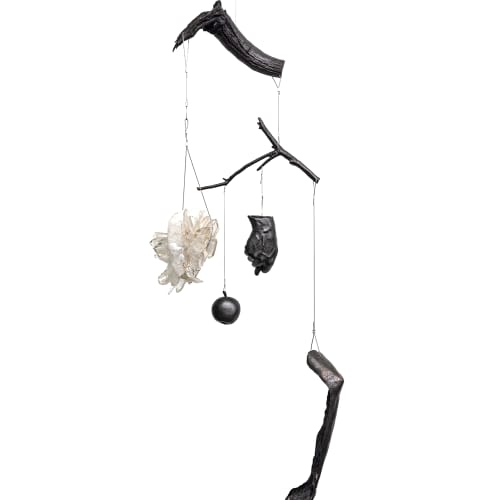 Albano Afonso, Still Life with hanging crystal, fig sign, apple and arm, 2020