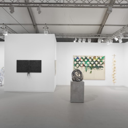 Installation view of Tina Kim Gallery | Booth F05 at Frieze London 2021 (Oct 13-17, 2021). Courtesy of Tina Kim Gallery. Photo by Sebastiano Pellion di Persano.