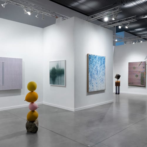 Installation view of Tina Kim Gallery | Booth A9 at Frieze New York (May 5-9, 2021). Courtesy of Tina Kim Gallery. Photo by Hyunjung Rhee.