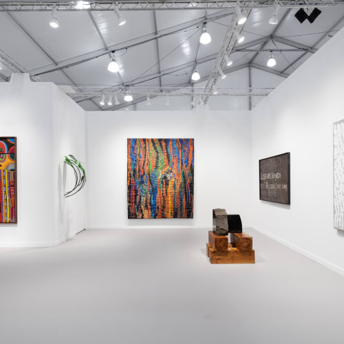 Installation view of Tina Kim Gallery | Booth E7 at Frieze Los Angeles (February 16-19, 2023). Courtesy of Tina Kim Gallery. Photo by Charles Roussel.