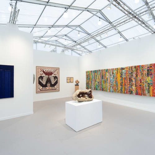 Installation view of Tina Kim Gallery | Booth E08 at Frieze Los Angeles 2024. Courtesy of Tina Kim Gallery. Photos by Charles Roussel.