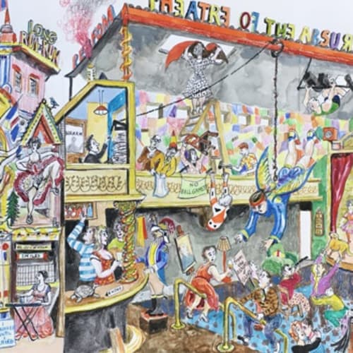Chris Orr, Theatre of the Absurd, watercolour on paper, 41 x 84 cm, 2018