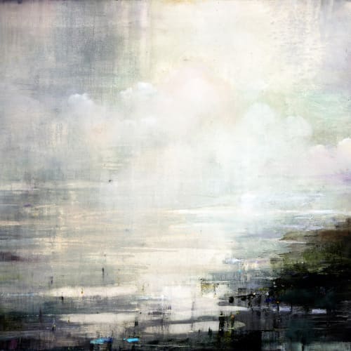 Gareth Edwards, Inshore Moorings with light buoys, oil on canvas, 90 x 100 cm,2024